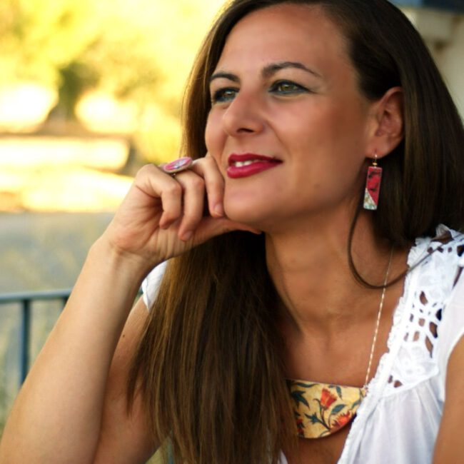 Pendientes Almendro rojo rectangular - Imagen 3