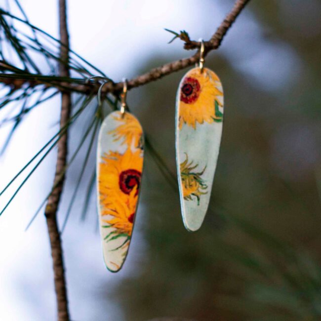 Pendientes Girasoles De Van Gogh  Largos - Imagen 3