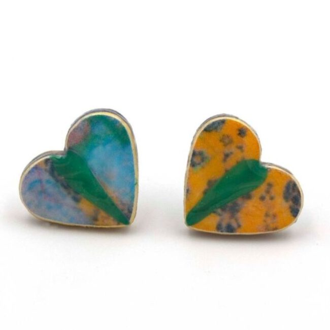 Pendientes de Corazón Azules y  Amarillos